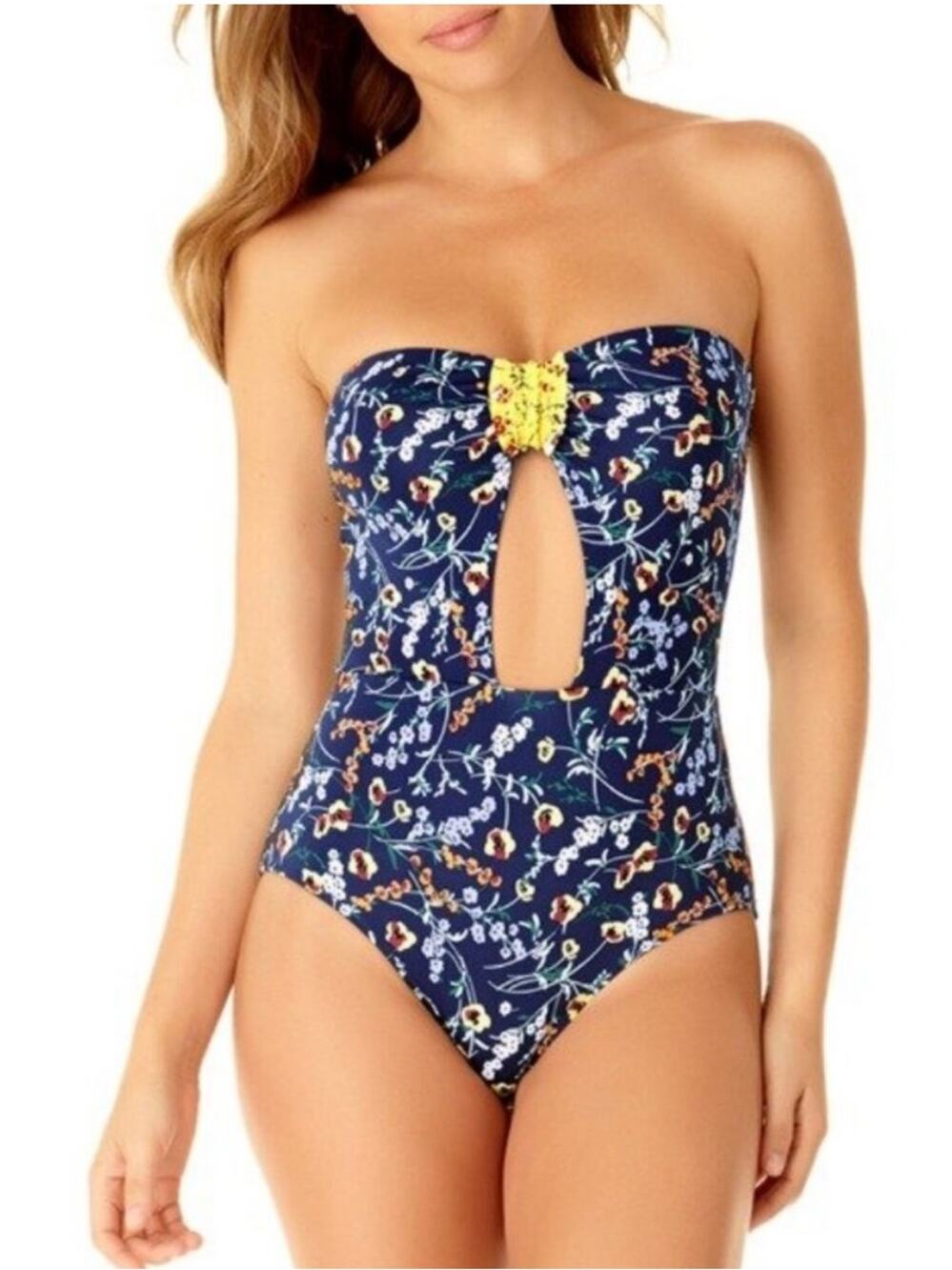Studio Anne Cole Women's Smocked Tab Bandeau One Piece Swimsuit
